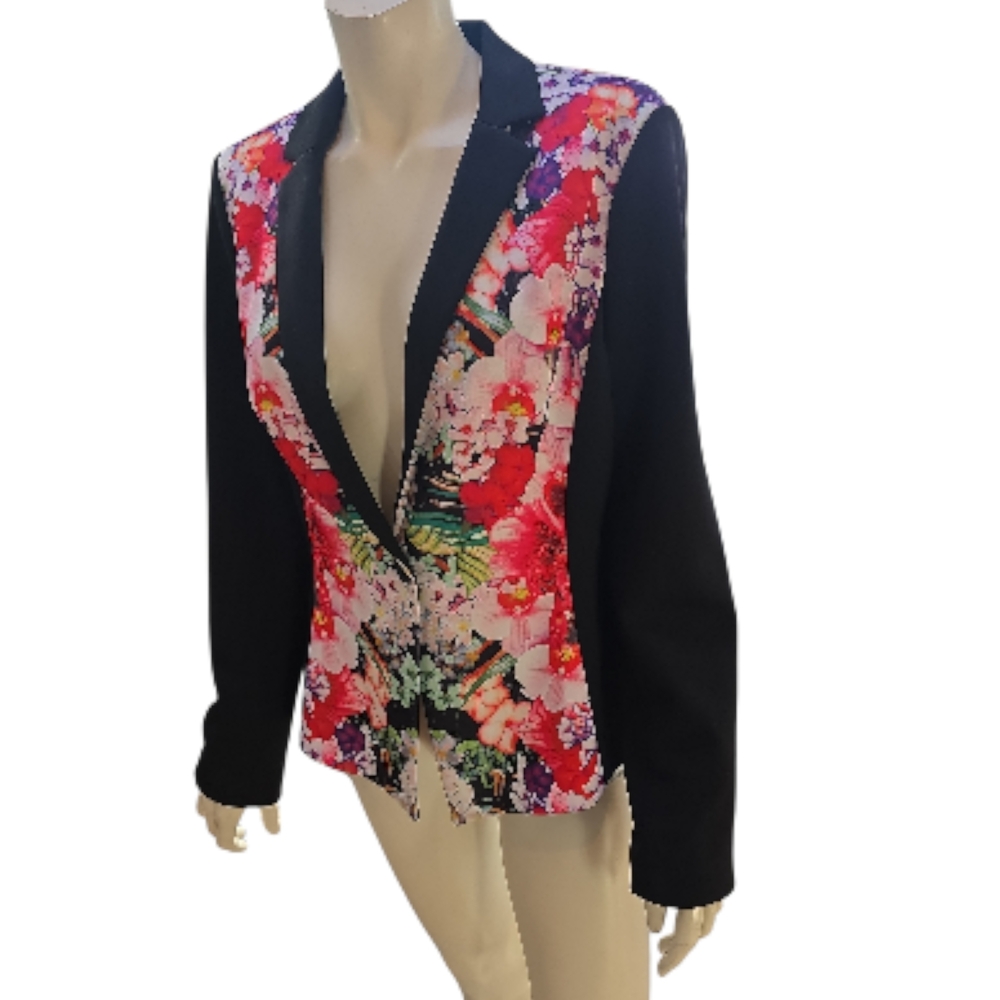 Boston Proper Vibrant Floral Blazer with Black Accents